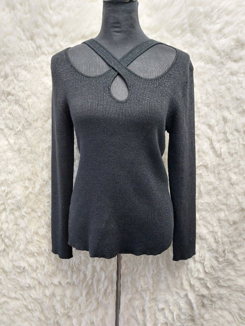 DKNY Women's Black Crisscross Front Strap Sweater Size L